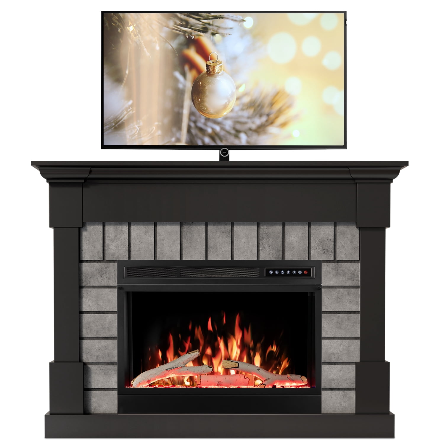 WAA Electric Fireplace Mantel Package Wooden Surround Firebox TV Stand Free Standing Electric Fireplace Heater,Remote Control,4 Flame Colors,12 Flame Bed Colors,5 Flame Brightness,5 Speeds,Black
