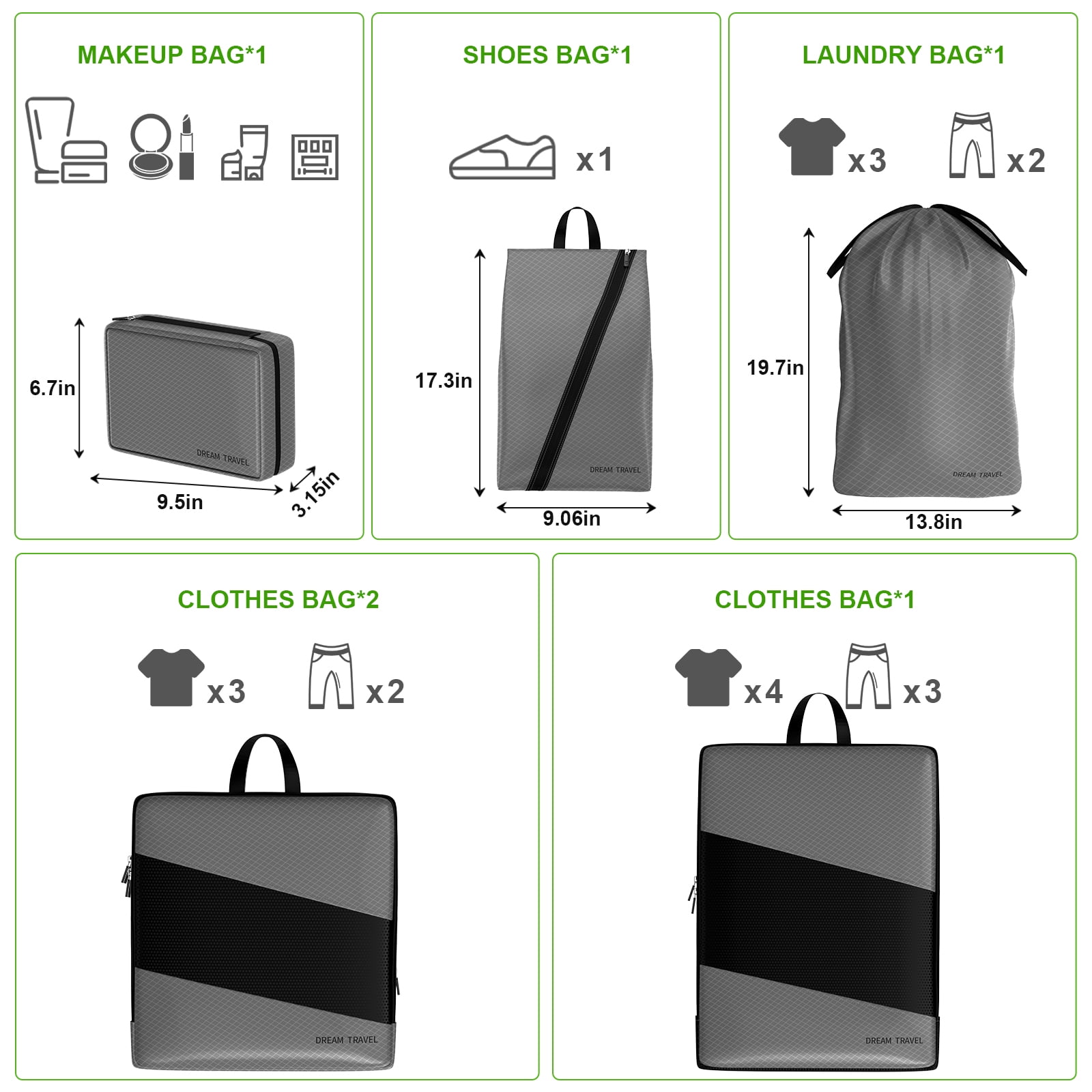 My Travel Dream Packing Cubes for Travel,6Pcs Nylon Compression Travel Cubes Set,Packing Cubes for Carry on Suitcase Travel Must Haves Luggage Organizer Bags