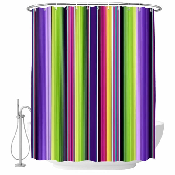 60x72 Inch Shower Curtains for Bathroom, Mexican Style Fabric Bath Curtain Decor, Colorful Mexico Stripes Purple Green Waterproof Restroom Curtains Shower Set Accessories with 12 Hooks 60 Inch