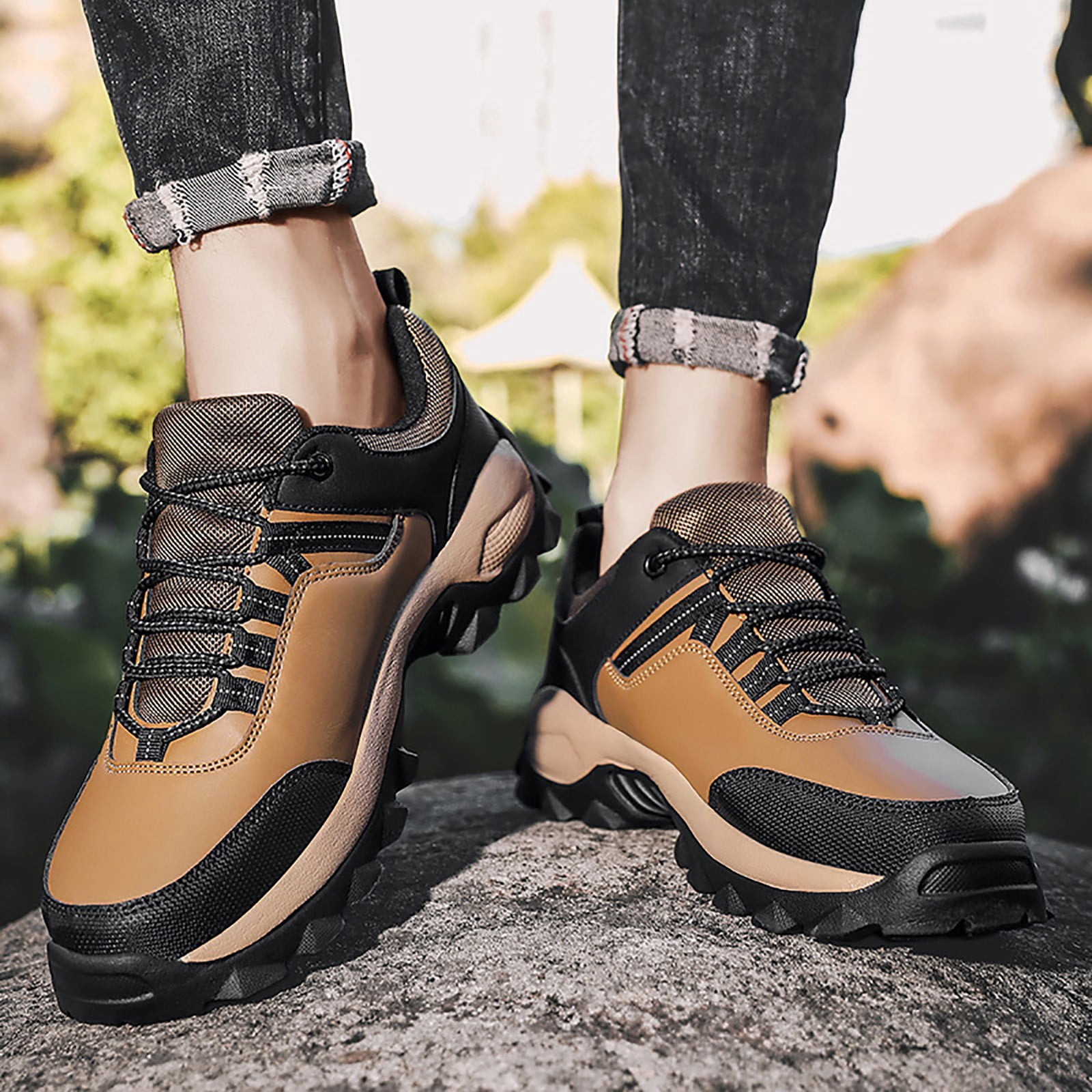 XIAQUJ Non Work Shoes for Men Walking Shoe Sneakers Comfortable Leather Casual Tennis Shoes Hiking Shoes Sneakers for Men Brown 9.5(43)