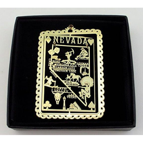Nevada State Brass Ornament Black Leatherette Gift Box