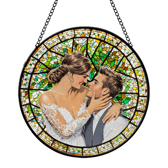 HOMYGIFTS Personalized Couple Suncatcher Stained Glass – 6 to 12 in Window Hanging Decor with Metal Chain