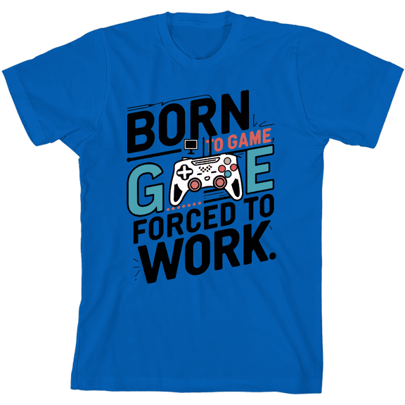 "Born To Game, Forced To Work" Youth Natural Crew Neck Short Sleeve Tee-Medium