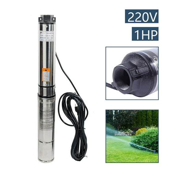 iMeshbean Deep Submersible Well Pump 1HP 220V,207ft Head 33GPM with 33ft Cord,Submersible Well Pump 4" Stainless Steel Water Pumps for Industrial, Irrigation and Home Use, Waterproof