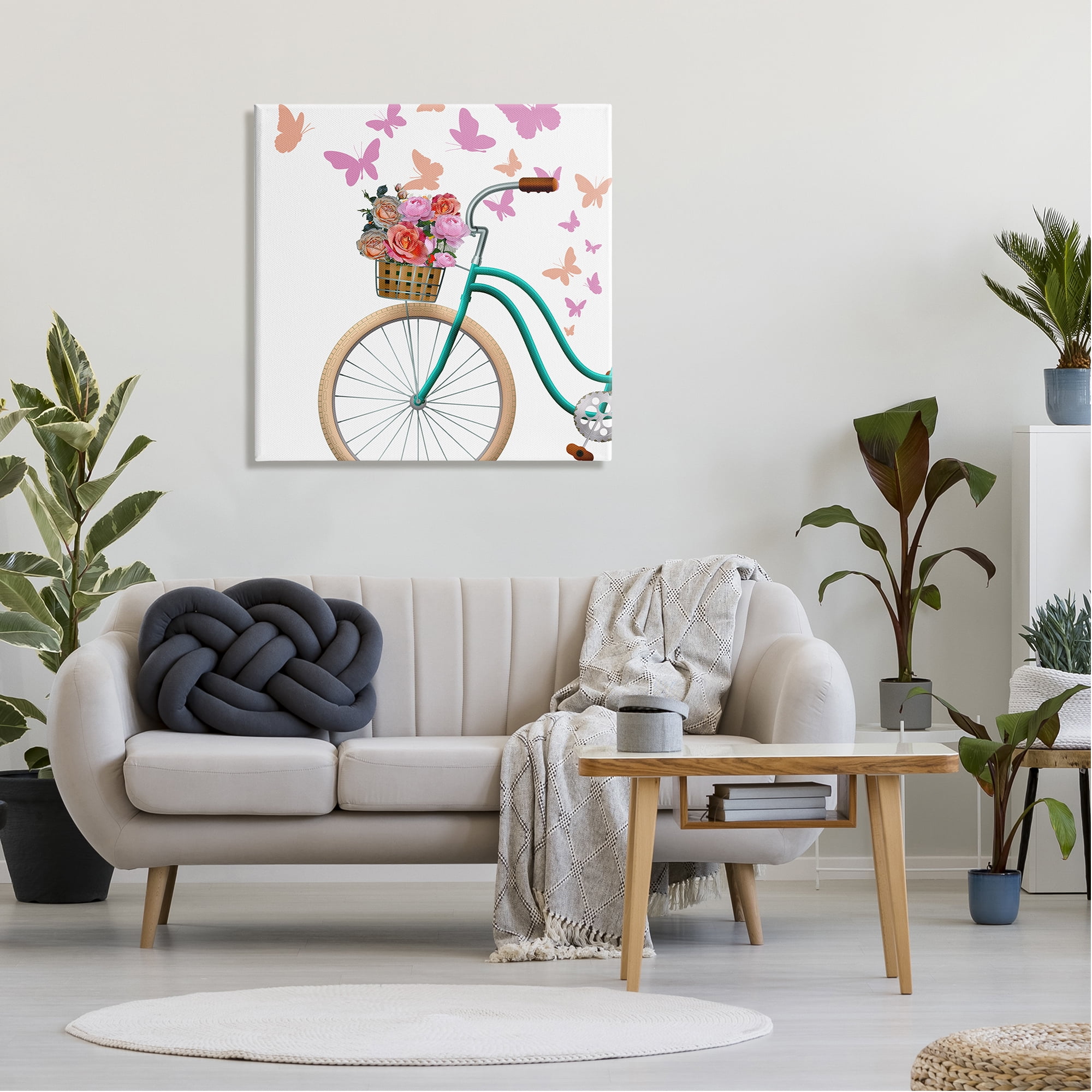 Stupell Industries Summer Bicycle Flower Basket Pink Fluttering Butterflies Graphic Art Gallery Wrapped Canvas Print Wall Art, Design by Kim Allen