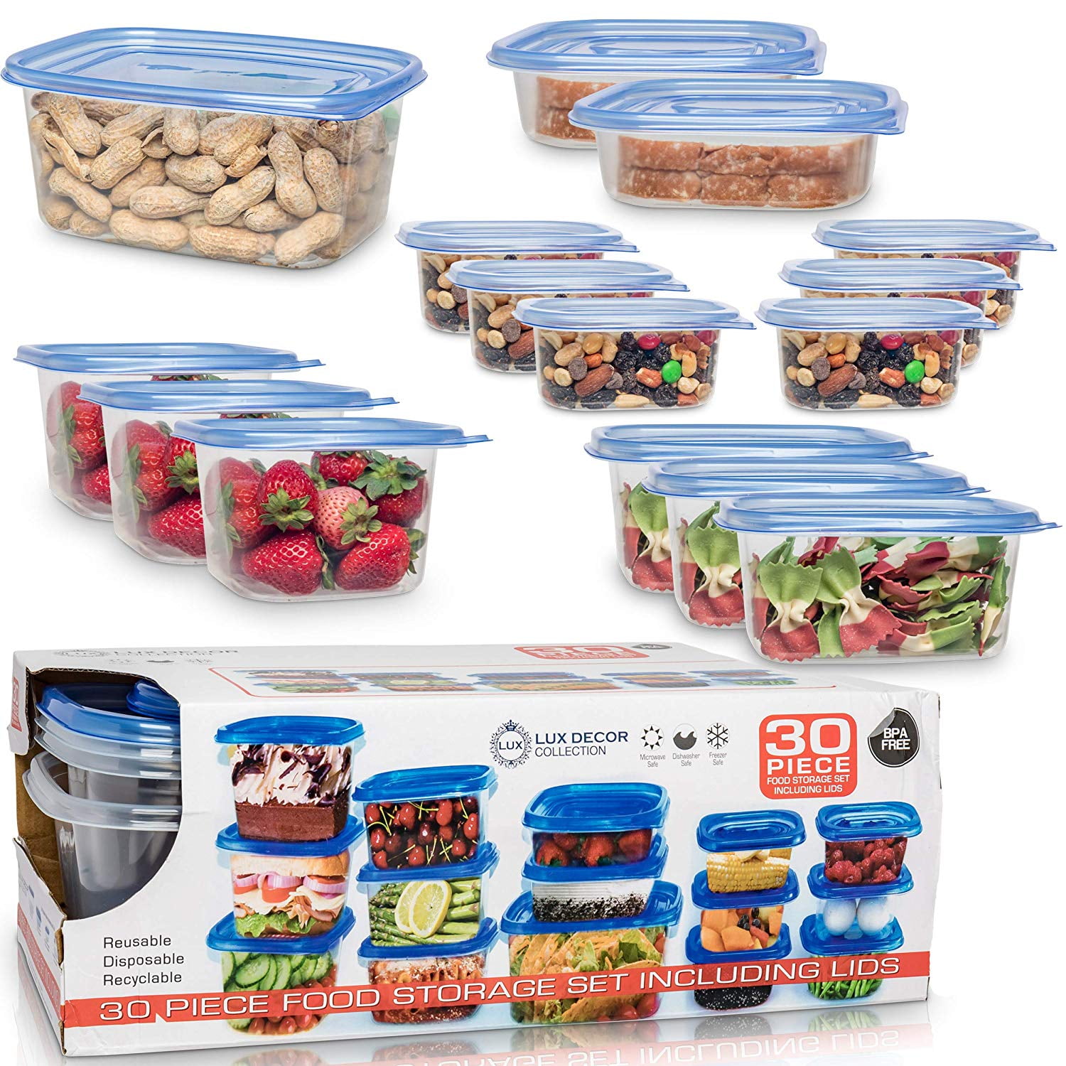 Lux Decor Collection Food Storage Containers Blue Plastic