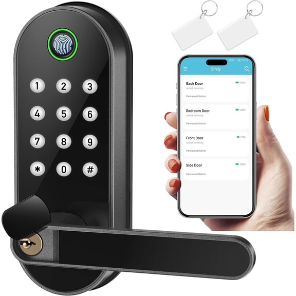 Fingerprint Smart Door Lock with Handle & Keypad – Bluetooth Keyless Entry for Front Door, Home, Kids, Guests, Airbnb & Rental, App   Code Access, Compatible with Alexa & Google, Easy DIY Install