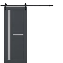 Sturdy Barn Door Frosted Glass | Veregio 7288 Antracite | 6.6FT Rail Hangers Heavy Hardware Set | Solid Panel Interior Doors-18" x 96"-Black Rail