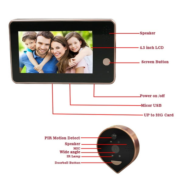 Yeacher HD 1080P Judas de porte caméra sonnette numérique visionneuse de  porte écran LCD 4,3 