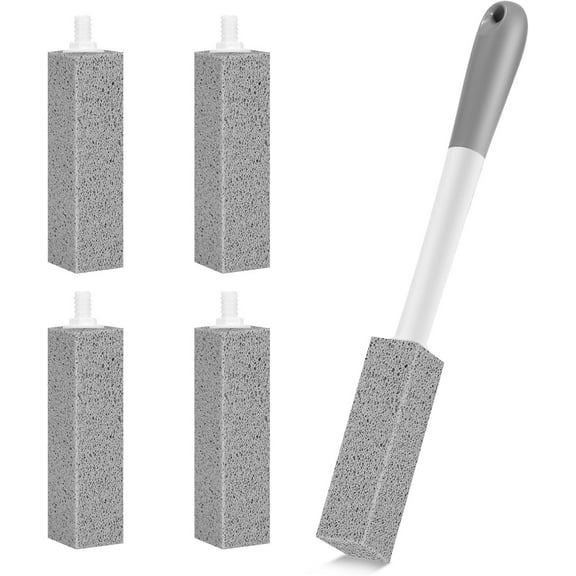 4 Pack Toilet Pumice Stone with Extra Long Handle,Pumice Stone Toilet Bowl Cleaner,1 Cleaning Handle, 4 No Touch Replaceable Piedra Pomez for Cleaning Toilets, Bathtubs, Grills, Swimming Pools, Sinks