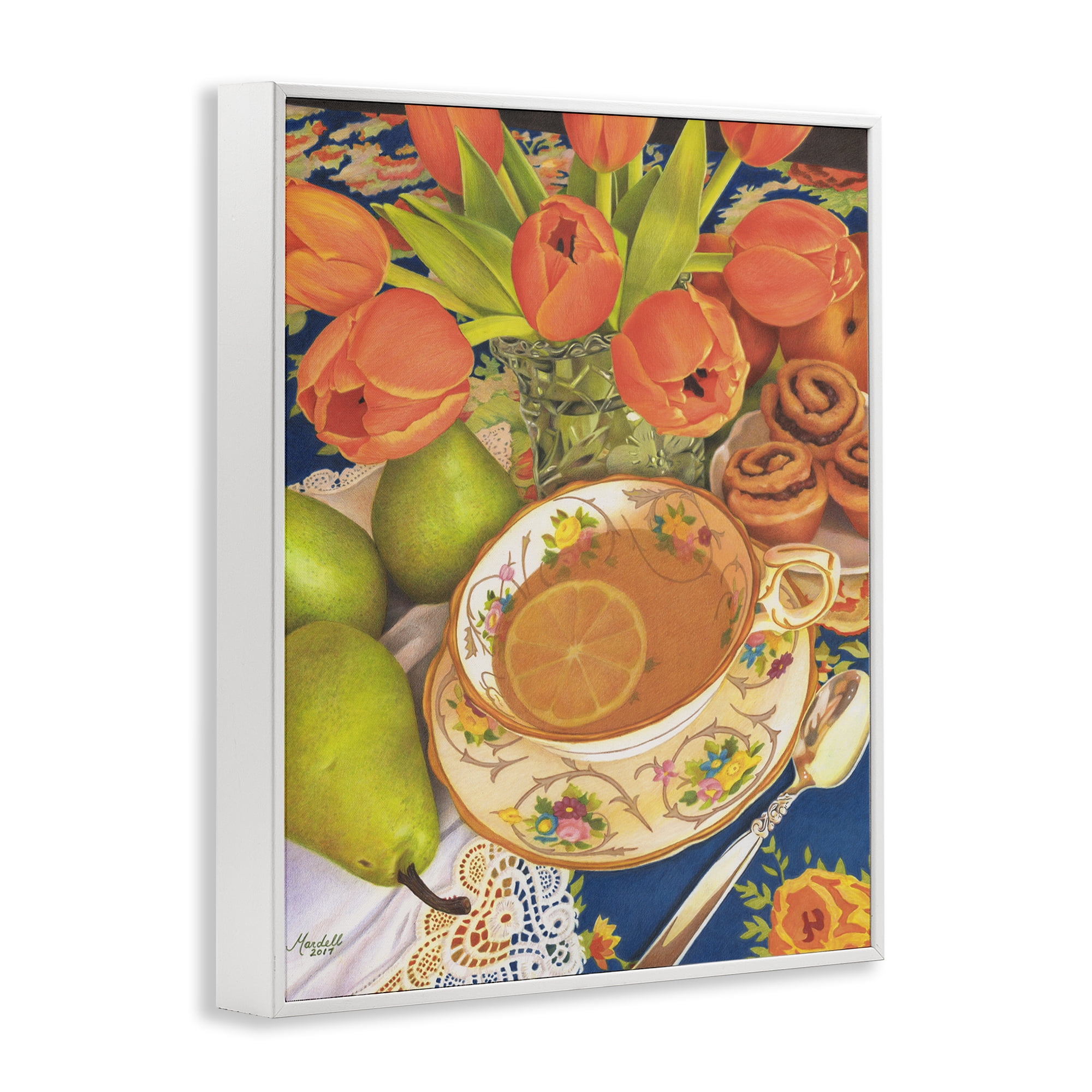 Stupell Industries Tea with Orange Tulips Food & Beverage Painting White Framed Art Print Wall Art, 24 x 30