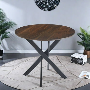 MIDOQIN 35" Round Dining Table, Modern Space Saving Kitchen Table for 2-3 , Wood Dining Room Table with Cross Metal Leg and MDF Top