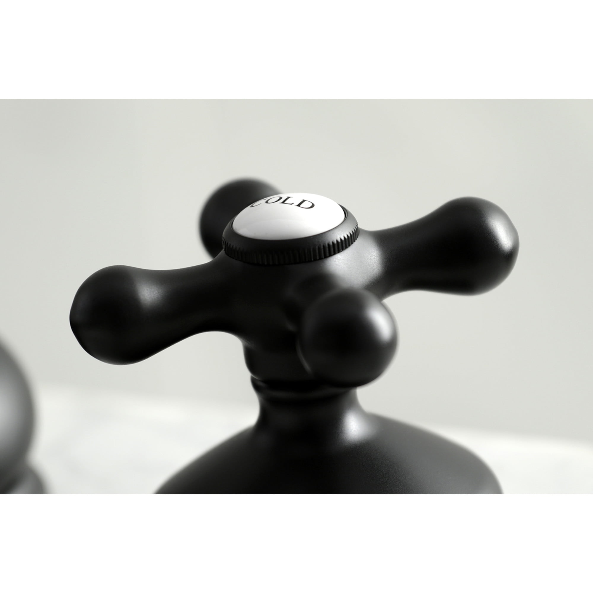 Kingston Brass KS1160AX Heritage Two-Handle 3-Hole Deck Mount Widespread Bathroom Faucet with Brass Pop-Up in Matte Black