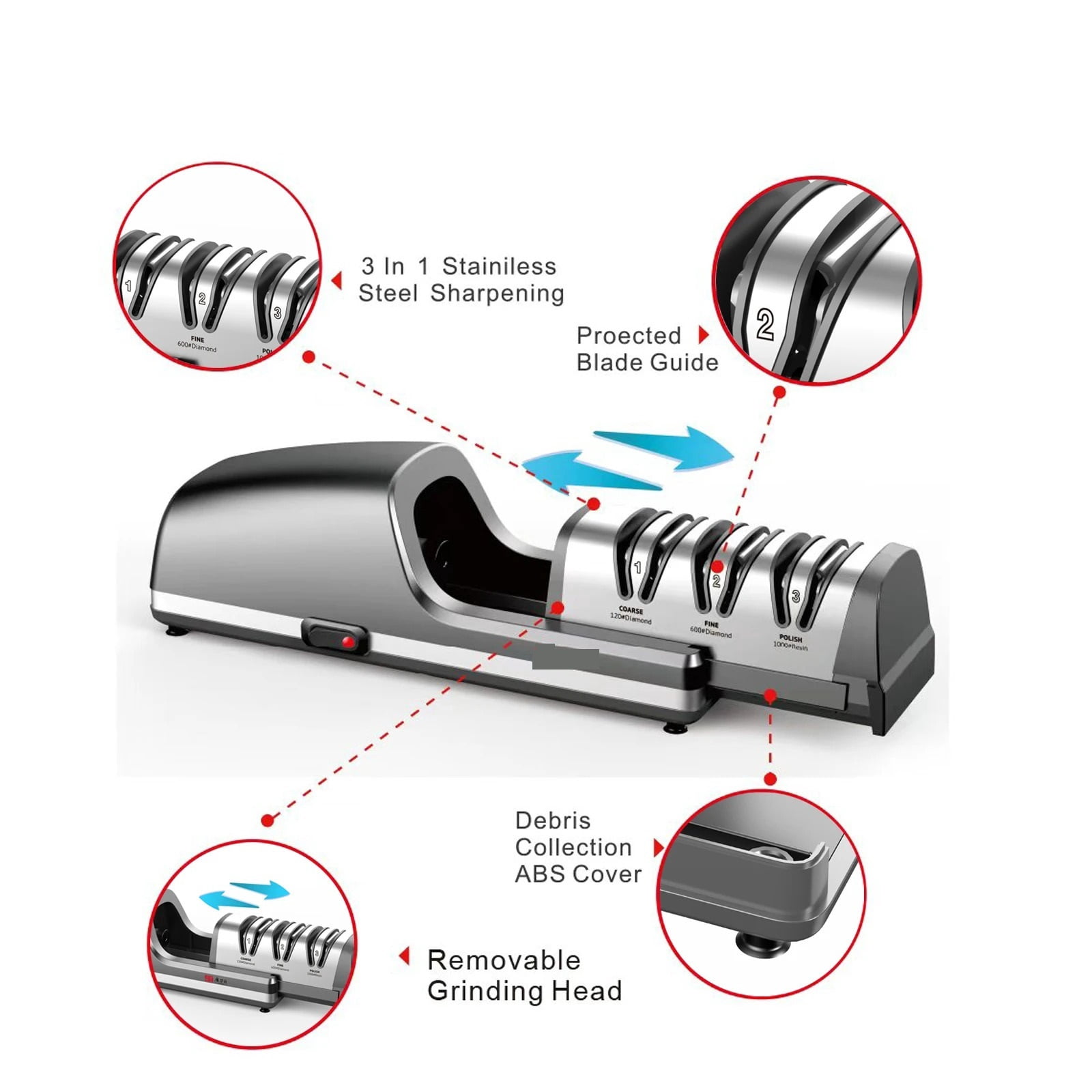 Electric Knife Sharpener Three-Speed Sharpening 100% Diamond Replaceable Sharpening Heads Suitable for All Kitchen Knives
