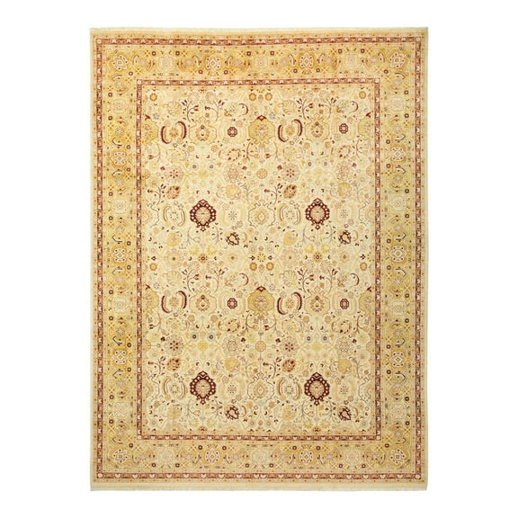 Hand-Knotted Wool Oriental Traditional Ivory Area Rug 9' 3" x 12' 3"
