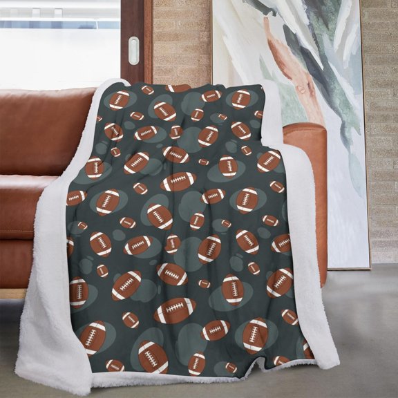 Football Dot Darkblue Pattern Soft Sherpa Fleece Throw Blanket, Warm Cozy Plush Blanket for Sofa Bed Couch, All Season, 60"x80"