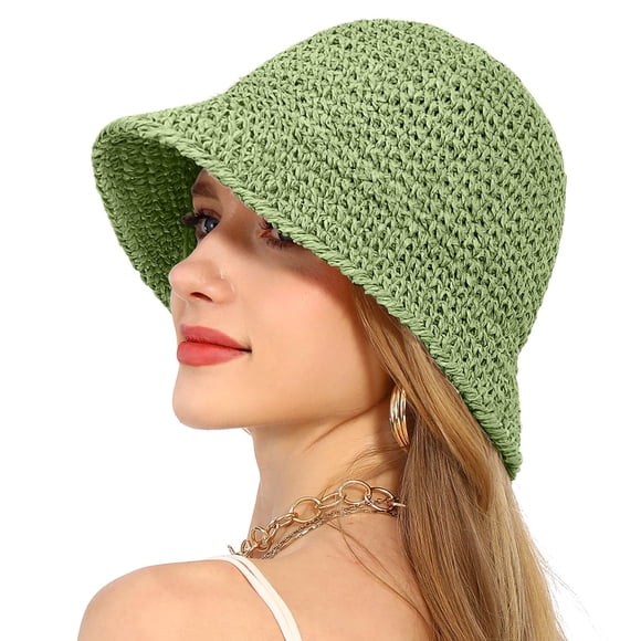 Womens Sun Hat Handmade Straw Bucket Wide Brim Packable Travel Summer Cap For Beach UPF 50+ Hats for Women Large Head Floppy Hat Women Outdoor Work Hat Unchained Hat Women for Beach Designer Capes for