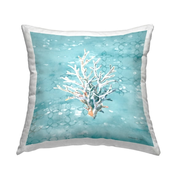 Stupell Industries Blue Coral Beach Pattern Square Decorative Printed Throw Pillow, 18 x 18