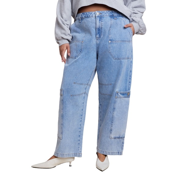 ELOQUII Women's Plus Size Low Rise Pocket Detail Loose Jean