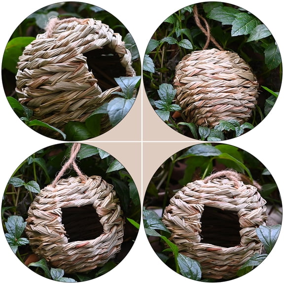 Luxshiny 2-Pack Khaki Straw Bird Nest Handwoven Cozy Breeding Homes Safe for Finches and Small Parrots