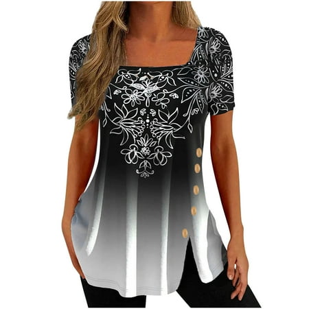 

Simplmasygenix Women Tops Summer Clearance Fashion Woman Causal Printing Blouse Short Sleeve T-Shirt Summer Button Tops