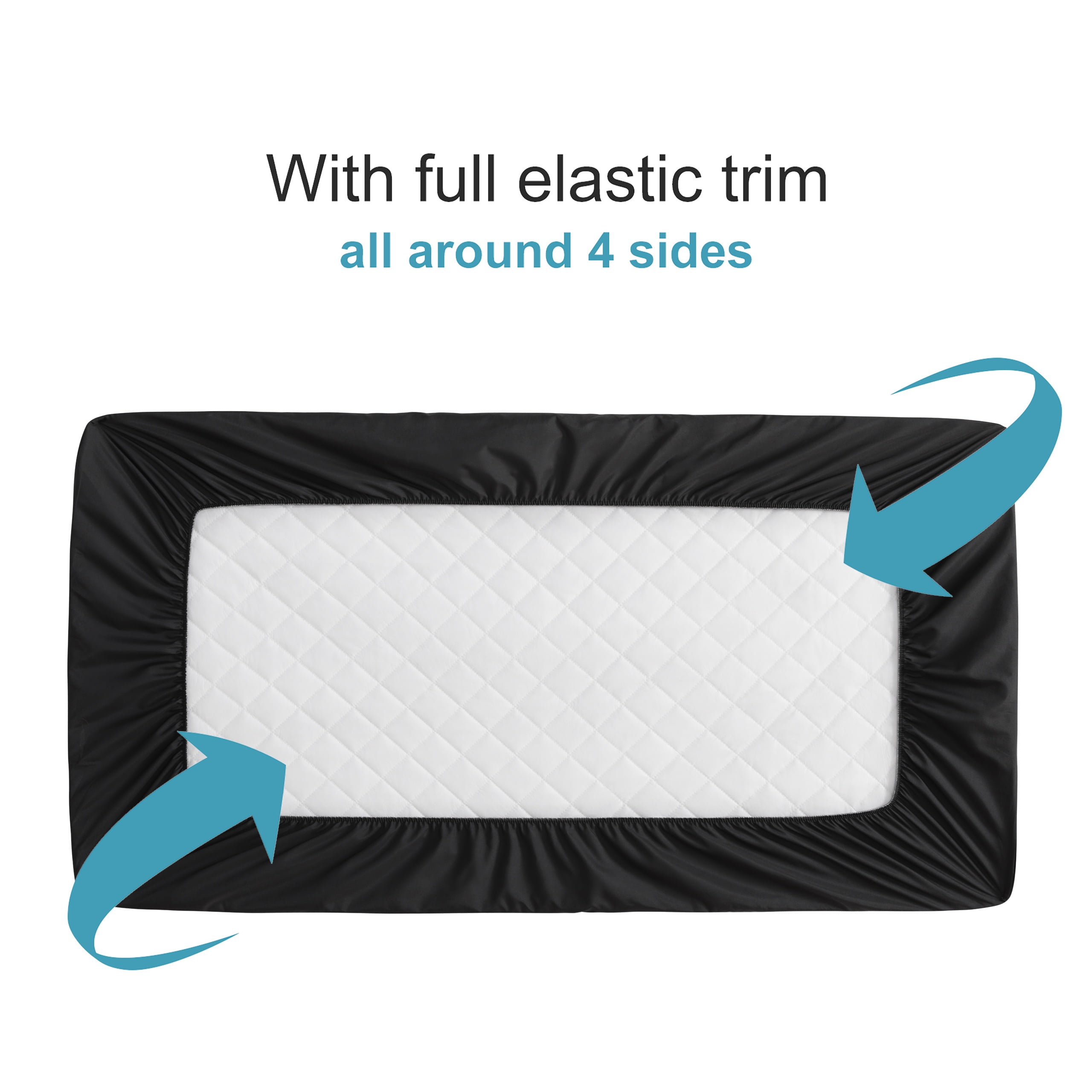 Super Soft and Quilted Toddler Waterproof Fitted Sheets Set of 2, Machine Washable Crib Mattress Protectors with Deep Pocket, Toddler-Mini, 24 x 38 Inches, Black