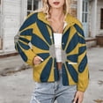 thumbnail image 3 of Jackets for Women Winter Coat Jackets Flannel Stand Collar Jacket(Navy Flower Yellow Background Simple Art,Size:S-4XL), 3 of 7
