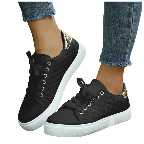 Platform Low Top Fashion Sneakers for Women 2025 Casual Leather Lace up Flatform Comfort Walking Flats Shoes