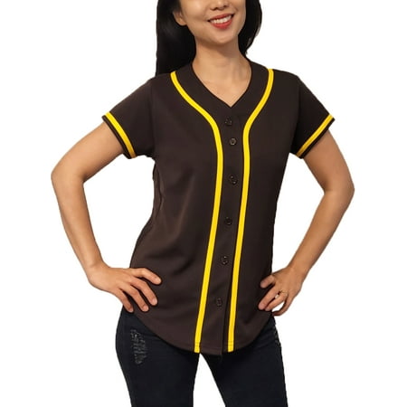Lappel Women's Baseball Button Down Jersey College Sports Team Uniforms Size XS to 2XL Short Sleeve Athletic Sports Tee Shirts Made in USA