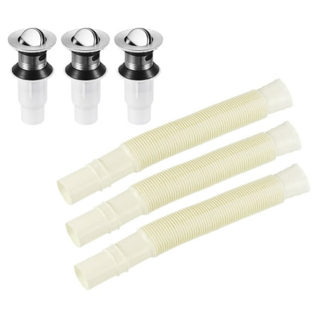 

Uxcell Flip Cover Drain Stopper Strainer with 70cm Pipe for Basin with Overflow White 3 Set