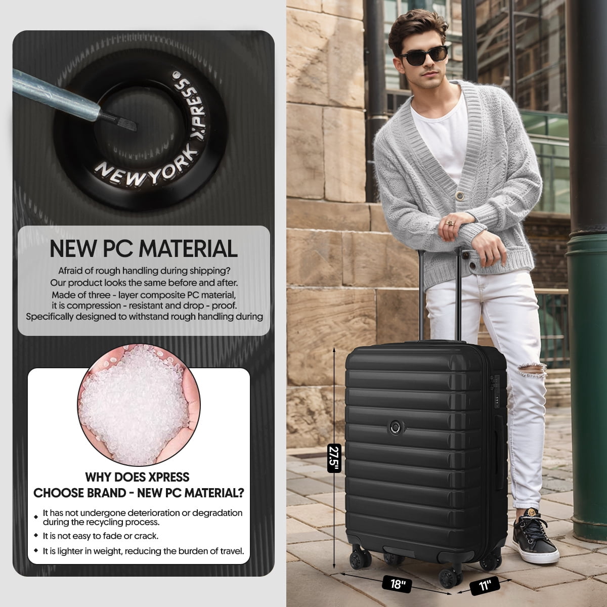 25 Inch Hardshell Medium Checked Suitcase with Wheels,Lightweight Expandable Luggage with Spinner Wheels and TSA Lock,LA13601-Black