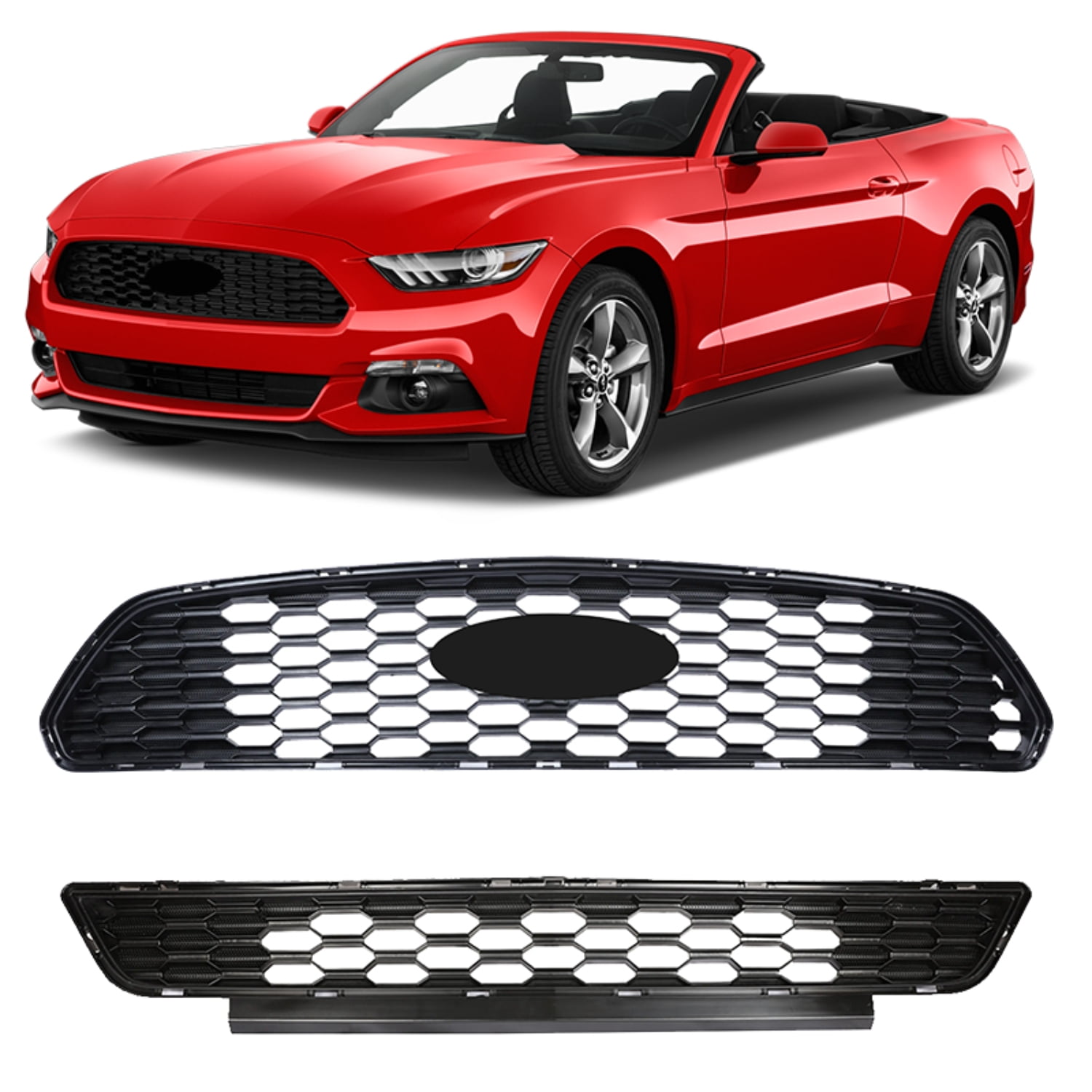 HOUGEET Front Bumper Grille Grill Replacement kit Black Fit for 2015-2017 Ford Mustang