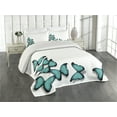 thumbnail image 2 of Ambesonne Spring Quilted Coverlet 3 Pcs, Sunny Butterflies Morphs, King Size, Black Turquoise, 2 of 4