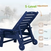 Aukfa 3 Pcs Outdoor Patio Chaise Lounge w/ Coffee Table&Cup Holder, Adjustable Backrest, HDPE, Navy