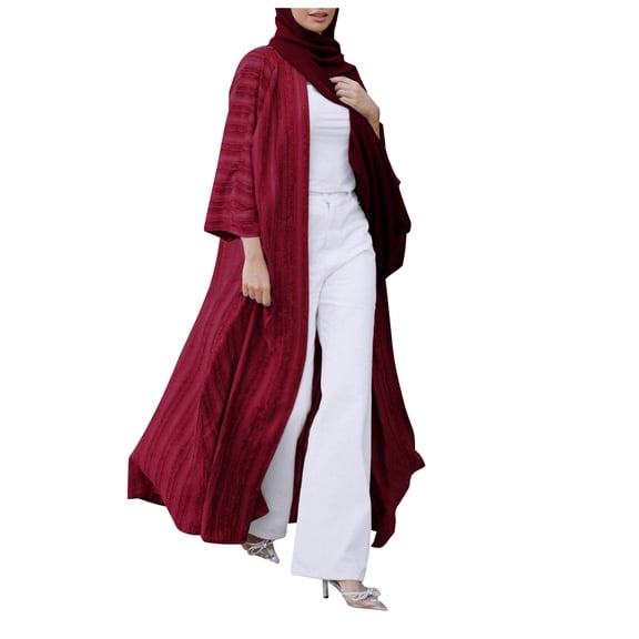Fashionable Ethnic Kimono Abaya Cardigan Robe Kaftan Outerwear For Women Dress With Side Pockets