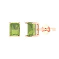 thumbnail image 2 of 2.0 Ct Emerald Cut Studs Green Natural Peridot 14K Rose Solid Solid Gold Everyday Dainty Earrings Push Back, 2 of 7