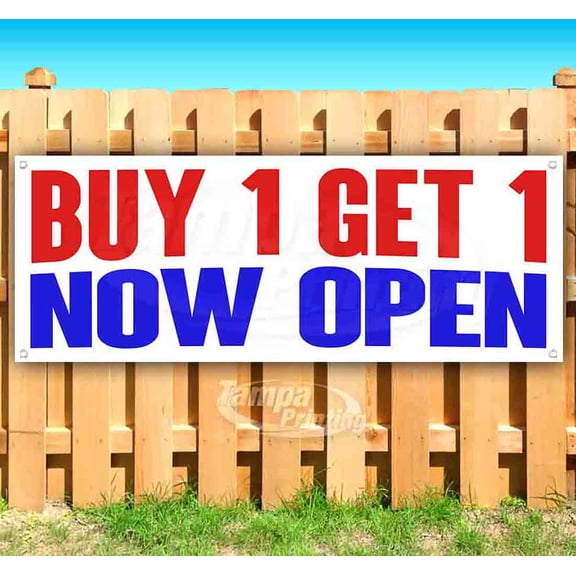 Buy 1 Get 1 Now Open 13 oz Vinyl Banner With Metal Grommets