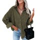 thumbnail image 1 of Blusa de manga larga solapa botón color puro bolsillo casual suelta Tops para mujeres trabajo citas, 1 of 6