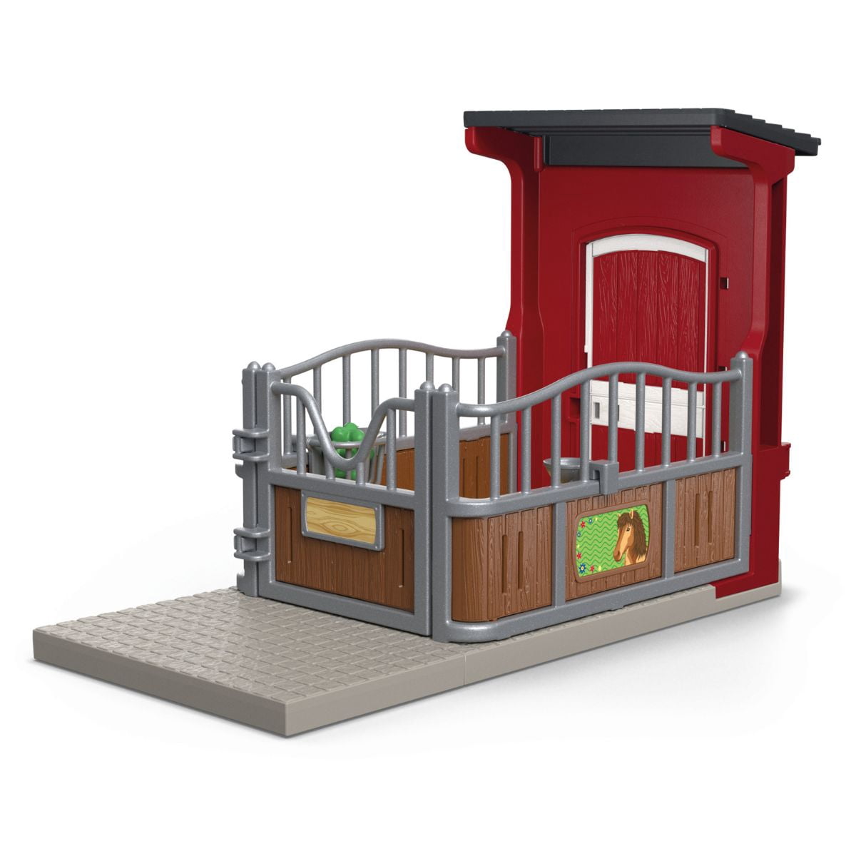 Schleich Farm World - 4pc Horse Stall & Mare Toy Set for Kids - Customizable Write-On Name Tag for Realistic Stall - Farm Animal Toys - Interactive Play for Kids Ages 3+ 42724