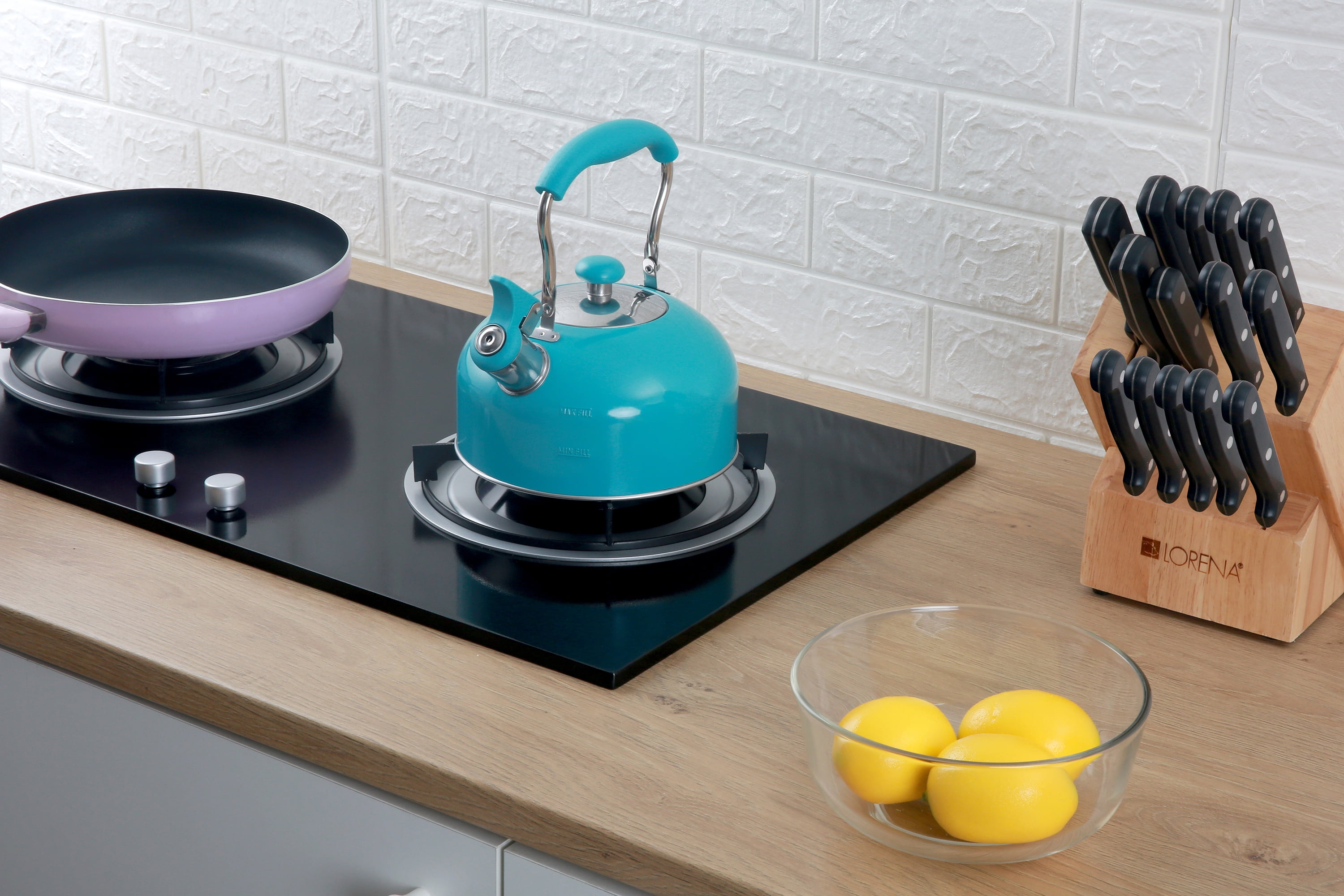 Mainstays 1.8 L Stainless Steel Stovetop Tea Kettle, Teal Paint Finish