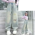 thumbnail image 6 of JLMSPLWG Girls Wide Leg Jeans with Embellished Patchwork Kids High Waist Pants Teen Girl Soft Personalized Preppy Denim Jeans Tween Girl Cute Aesthetic Trendy Jean with Pockets Girl Clothes, 6 of 8