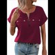 thumbnail image 1 of Blusa con Cremallera para Mujer, de Poliéster, con Botones y Corta, Ideal para el Tiempo Libre, Color Burdeos, Talla S, 1 of 6