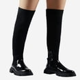 thumbnail image 4 of Over The Knee Boots for Women Wide Calf, Platform Thigh High Boots Womens  Knit Leather Splicing Long Boots Black Round Toe Chunky Heels Zipper Stretch Sexy Tall Boots Winter Warm Dress Boots, 4 of 5