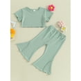 thumbnail image 2 of Suealasg Toddler Girls Clothes 6M 1T 2T 3T 4T 5T Ribbed Short Sleeve Round Neck T-Shirt with Flare Trousers 2pcs Kids Baby Girls Summer Outfits, 2 of 8