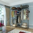 thumbnail image 3 of GZXS Wardrobe Closet Organizer L-Shaped Corner Metal Garment Rack with 3 Clothing Hanger Rods and Side Hooks, Ample Storage Space, Free Assembly, Black, 3 of 8