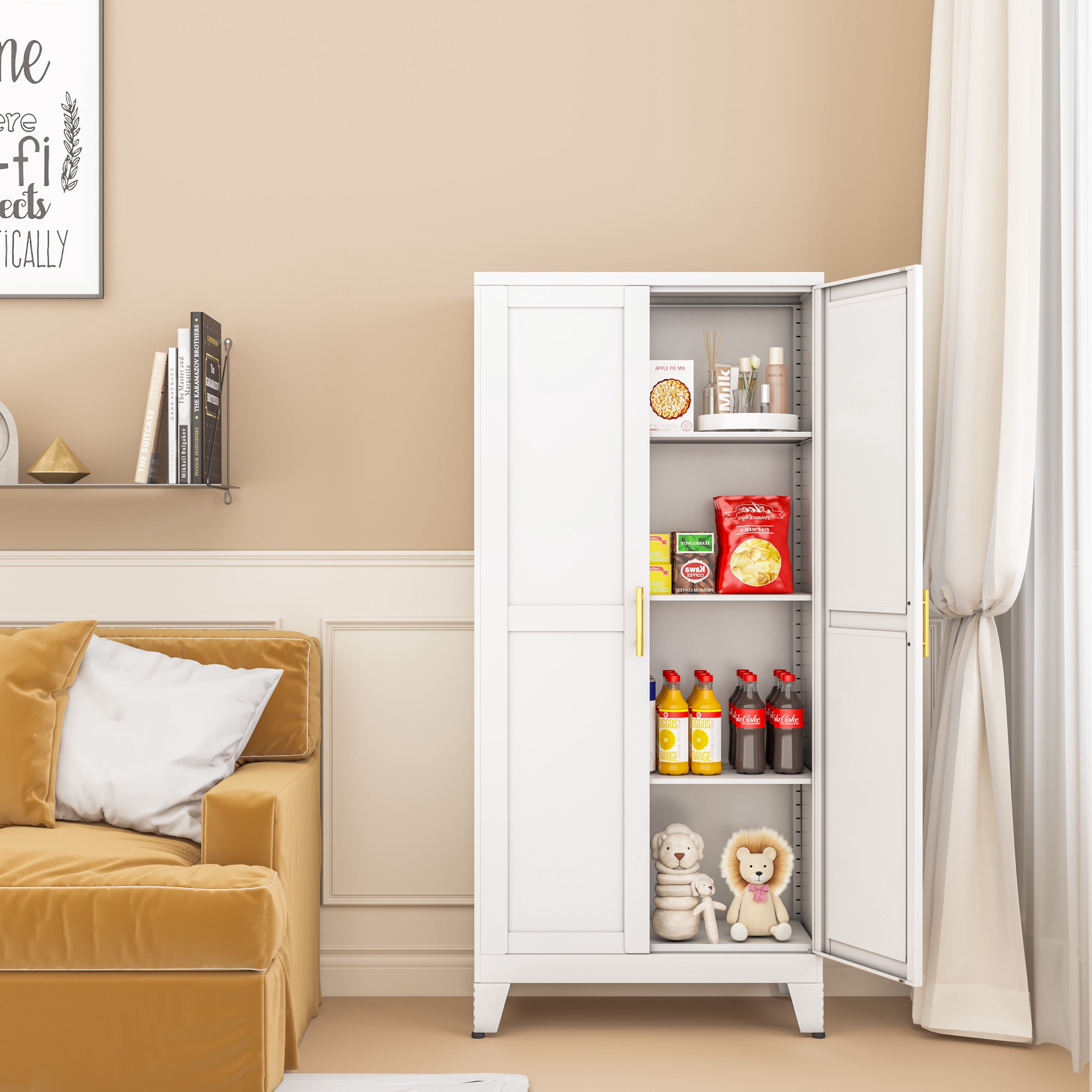 GEITIN Freestanding Metal Pantry Storage Cabinet Cupboard for Kitchen Dining Room Living Room