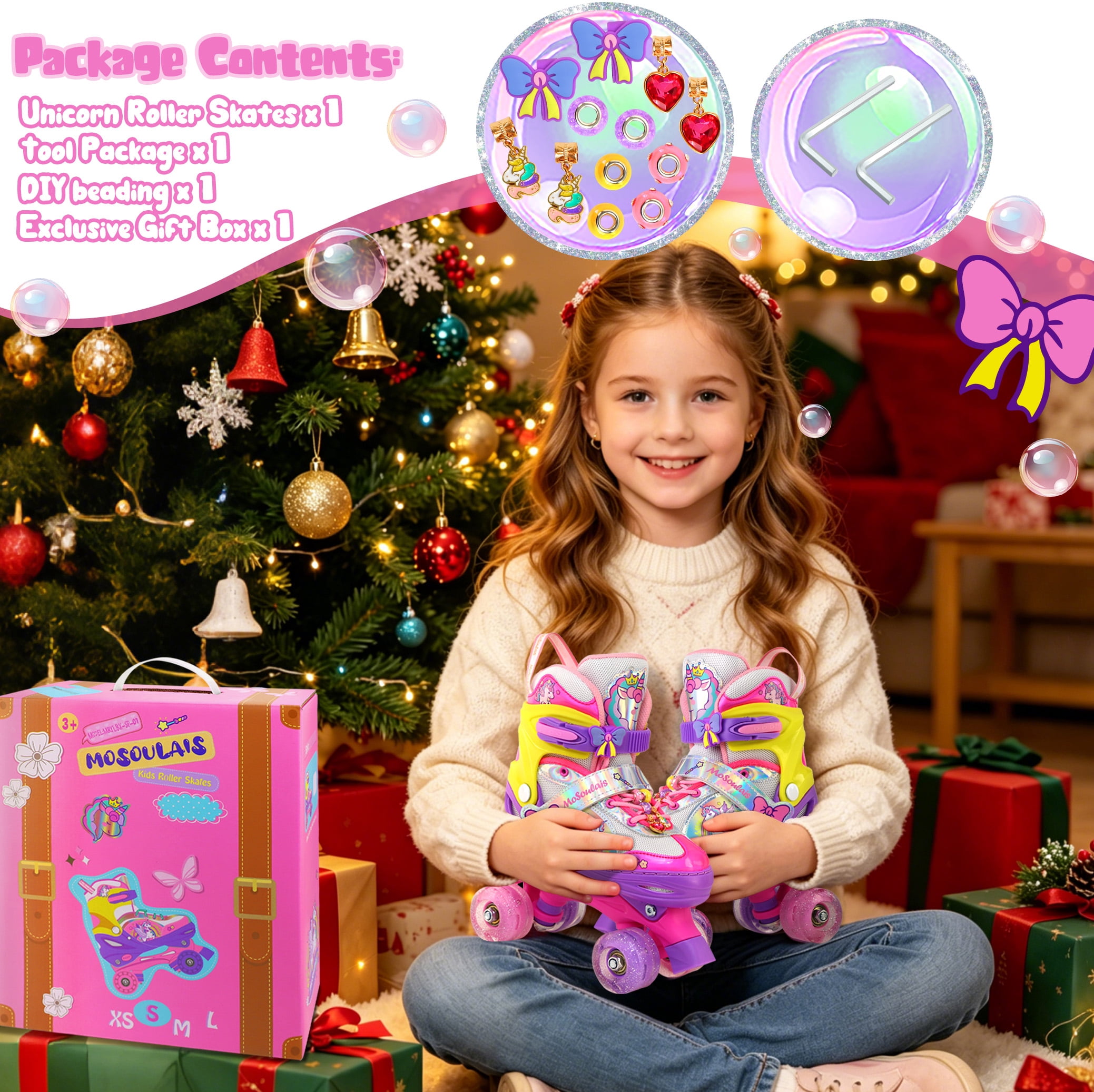 Girls Unicron Roller Skates for Kids Toddler Ages 2-4 5-8 8-12,Adjustable RollerSkates W/ LED Light-Up Wheels for Outdoor Beginner Gifts