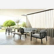 Higold 3801 Nofi 4 Pieces Outdoor Conversation Sets with Grey Cushions, Matte Charcoal Aluminum Frame & Tabletop
