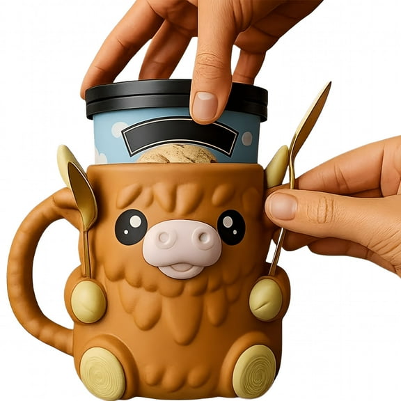 BPPEG Highland Cow Ice Pint Holder,Ice Cream Pint Sleeves Cover,Cute Animal Ice Creams Cooler Container Leak Proof Popsicle Cozy Beer Can Cup,Highland Cow Lover Gifts,Gift for Cream Lovers