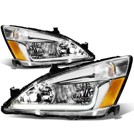 Honda Headlight Installation - For 2003 to 2007 Honda Accord LED DRL Light Bar Headlight Chrome Housing Amber Corner Headlamp 04 05 06 Left+Right